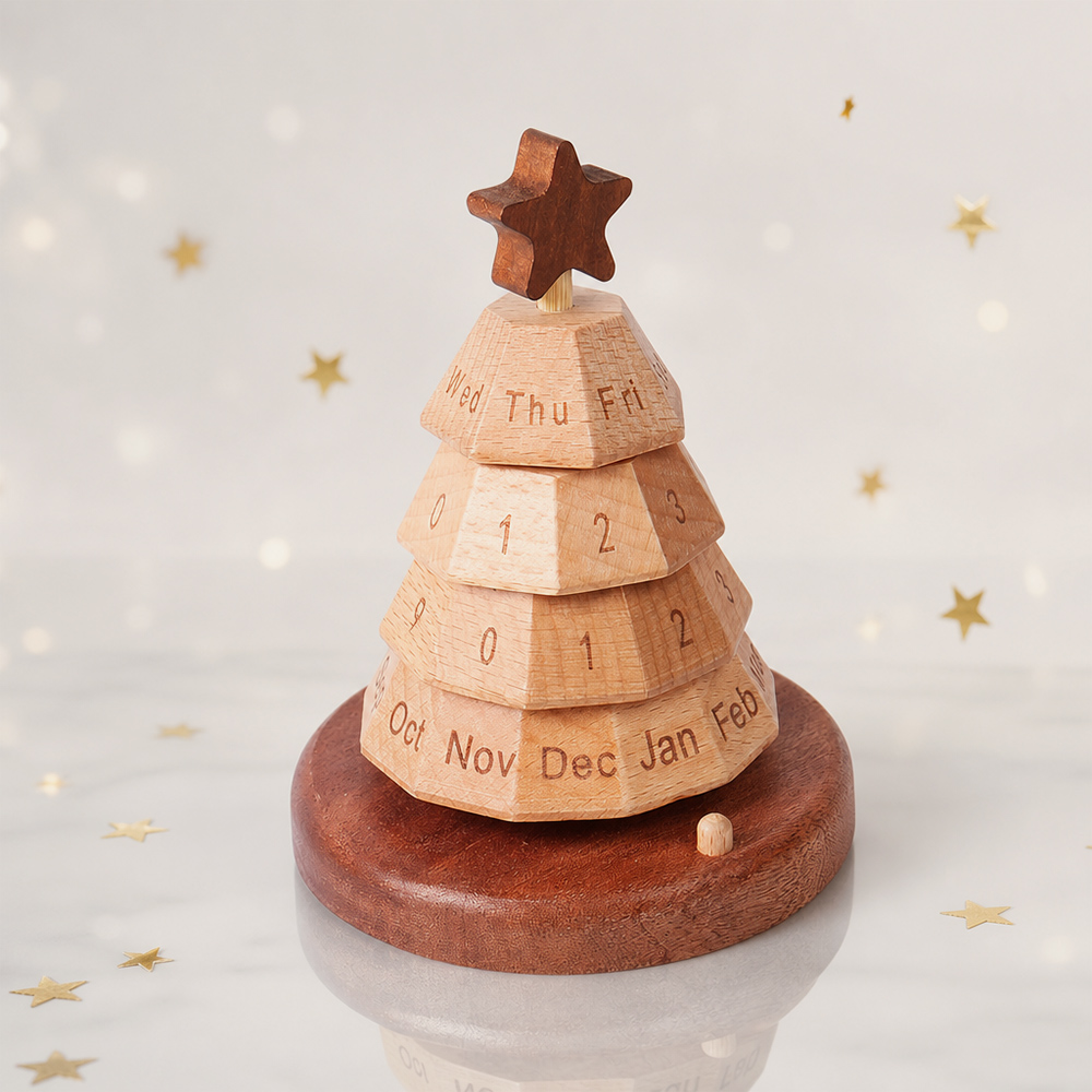 Ewiger Kalender aus Buchenholz in Baumform, drehbar, Tischkalender, Heimdekoration, Großhandel, Fabriklieferant 5