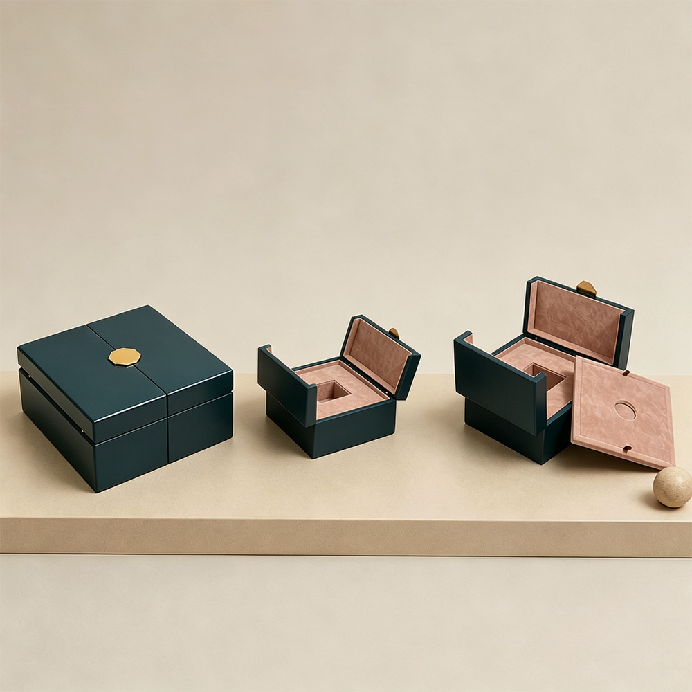 Luxuriöse Geschenkbox aus Holz mit Doppeltür, Aufbewahrungsbox mit individuellem Samteinsatz, Großhandel direkt vom Hersteller 4