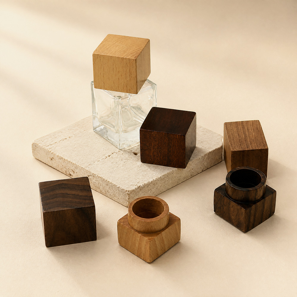 Bouchon carré en bois massif naturel pour flacon de parfum en verre - Fournisseur en gros 4