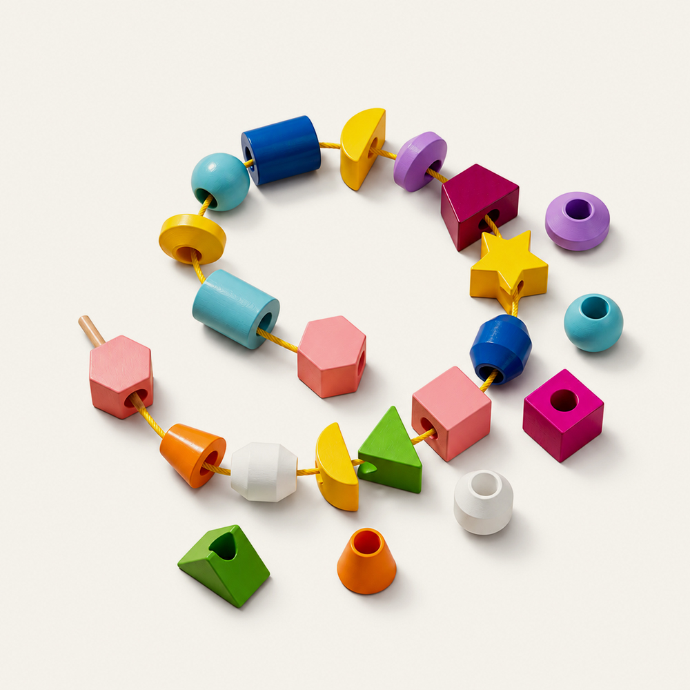 Juego de apilamiento de cuentas geométricas de madera Montessori para niños, juego de enhebrado y secuenciación de motricidad fina, juguete educativo para emparejar colores y formas, proveedor mayorista. 2