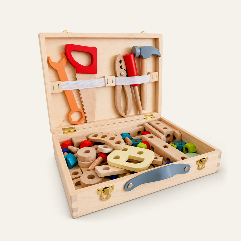 Juego de caja de herramientas de madera Montessori para niños, kit de construcción para juegos de simulación, juguete educativo de montaje DIY, proveedor mayorista. 5