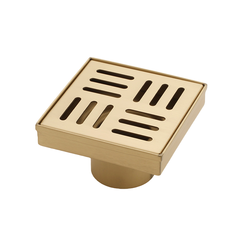 304 Stainless Steel Gold Brushed Oil‑Sealed Square Floor Drain 1