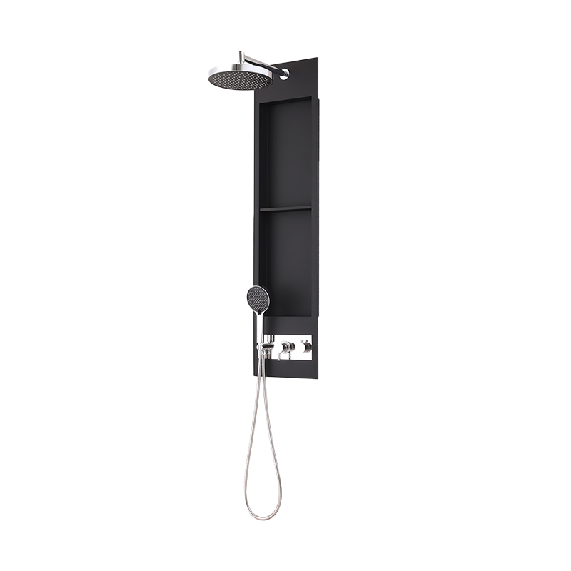 Black Stainless Steel Shower Panel with Storage Niche, 2-Function 1