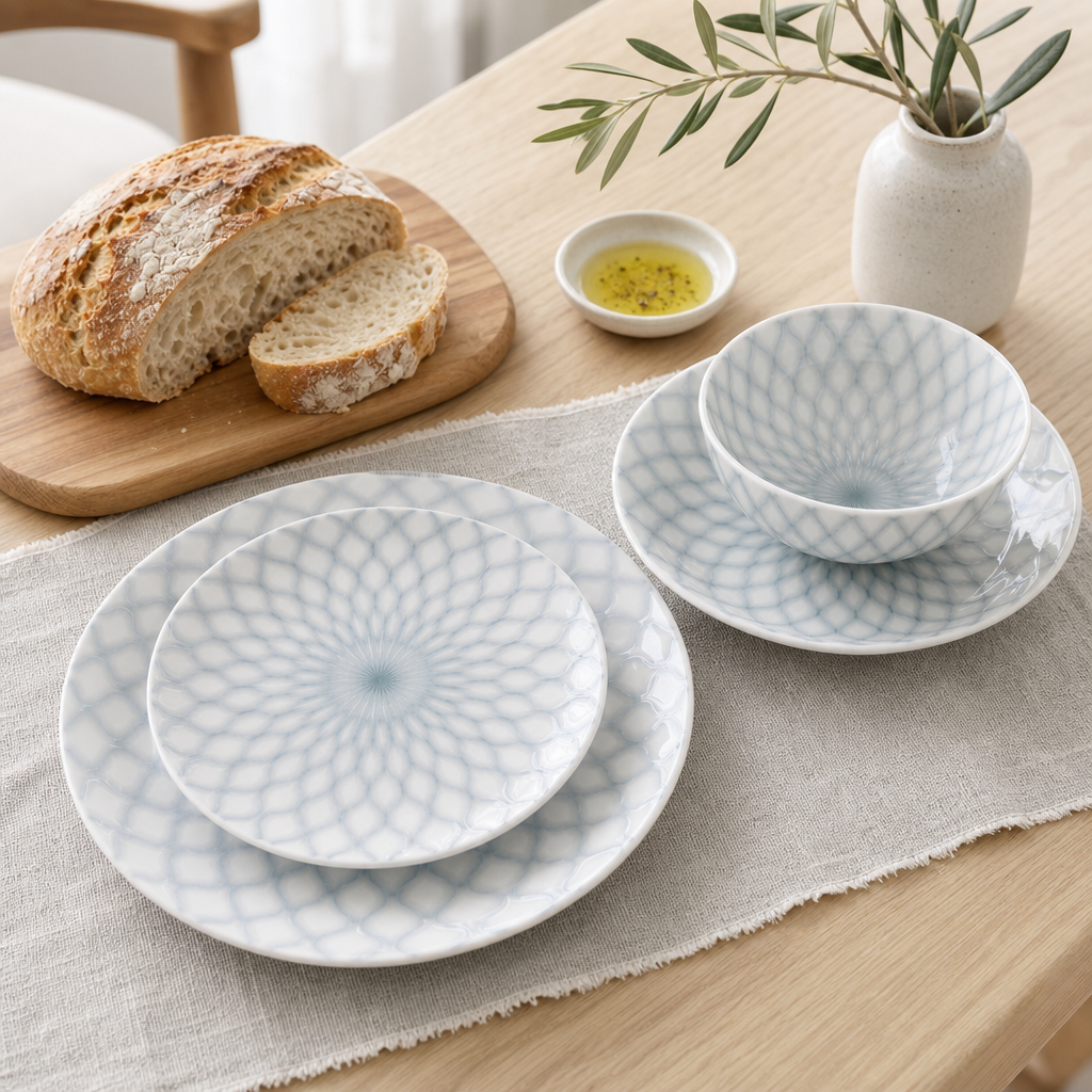 New Arrival Ceramic Dinnerware Set Hand-Stamped Botanical Print 1