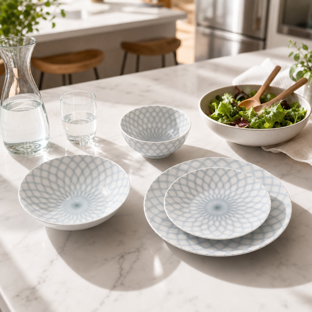 New Arrival Ceramic Dinnerware Set Hand-Stamped Botanical Print 2