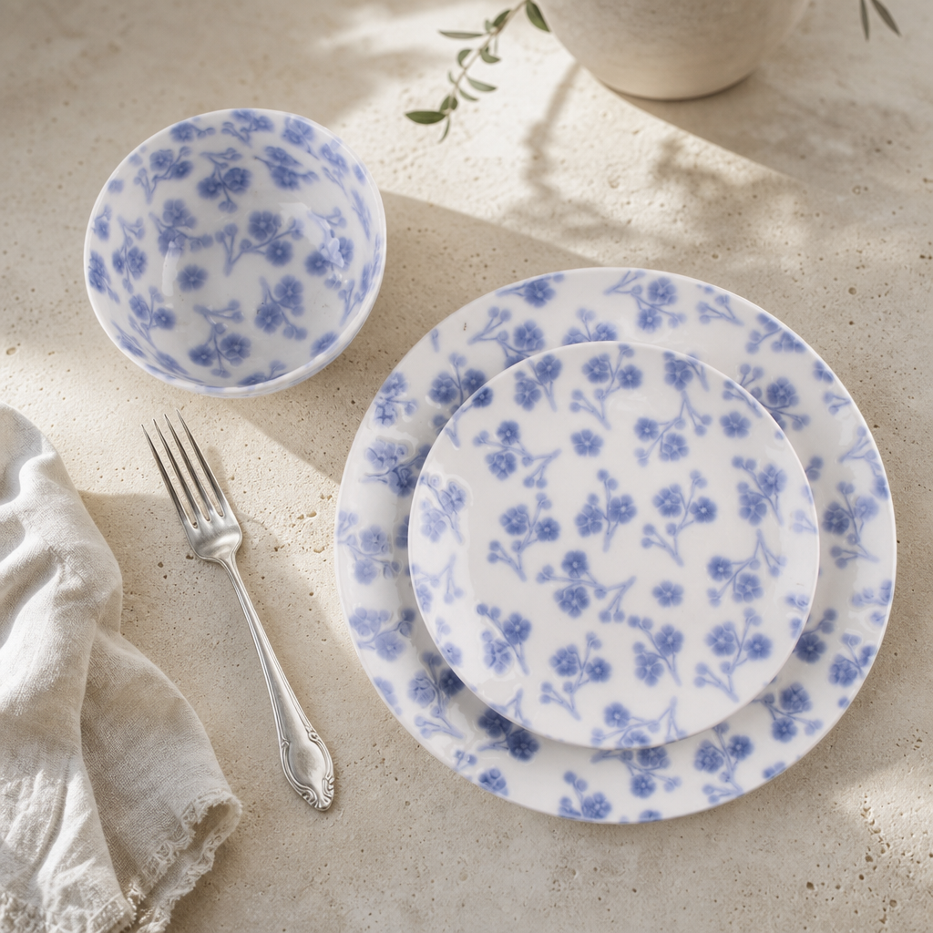 New Arrival Ceramic Dinnerware Set Hand-Stamped Botanical Print 3