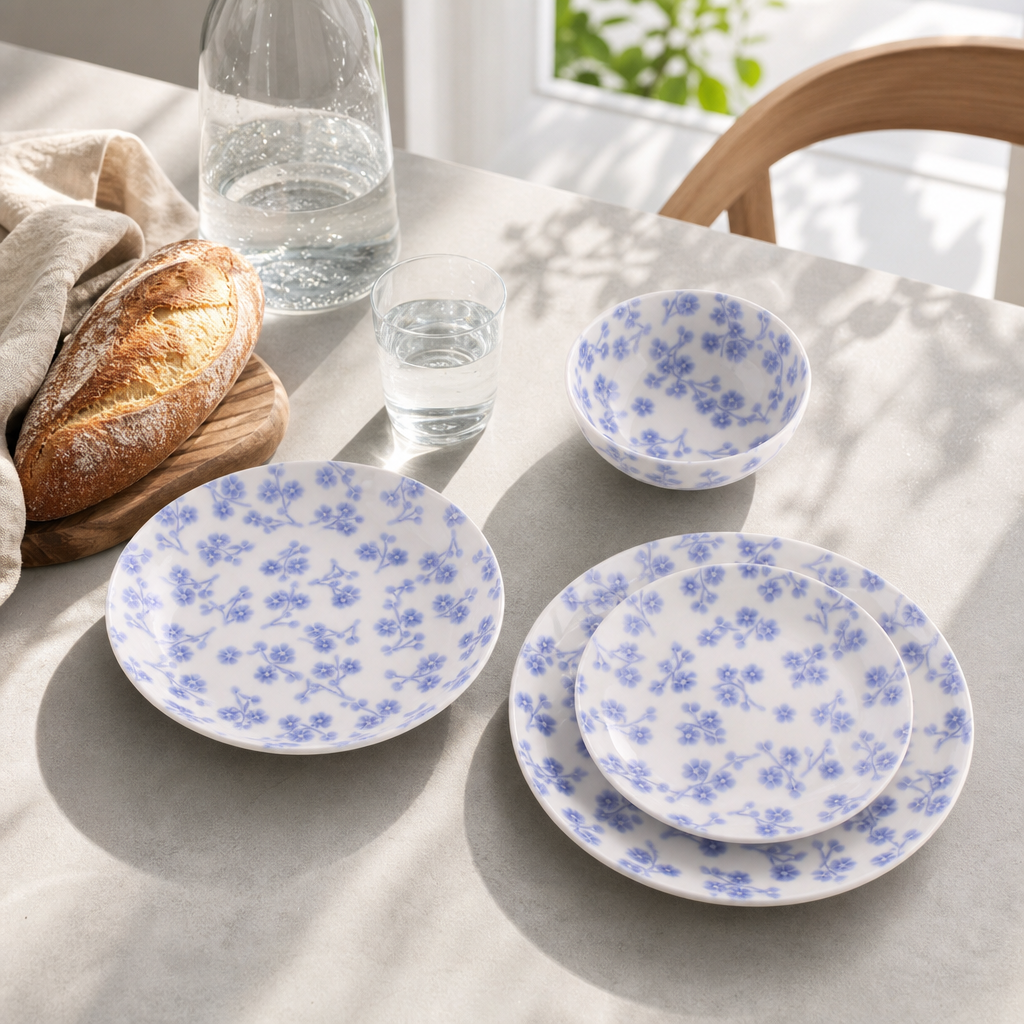 New Arrival Ceramic Dinnerware Set Hand-Stamped Botanical Print 4