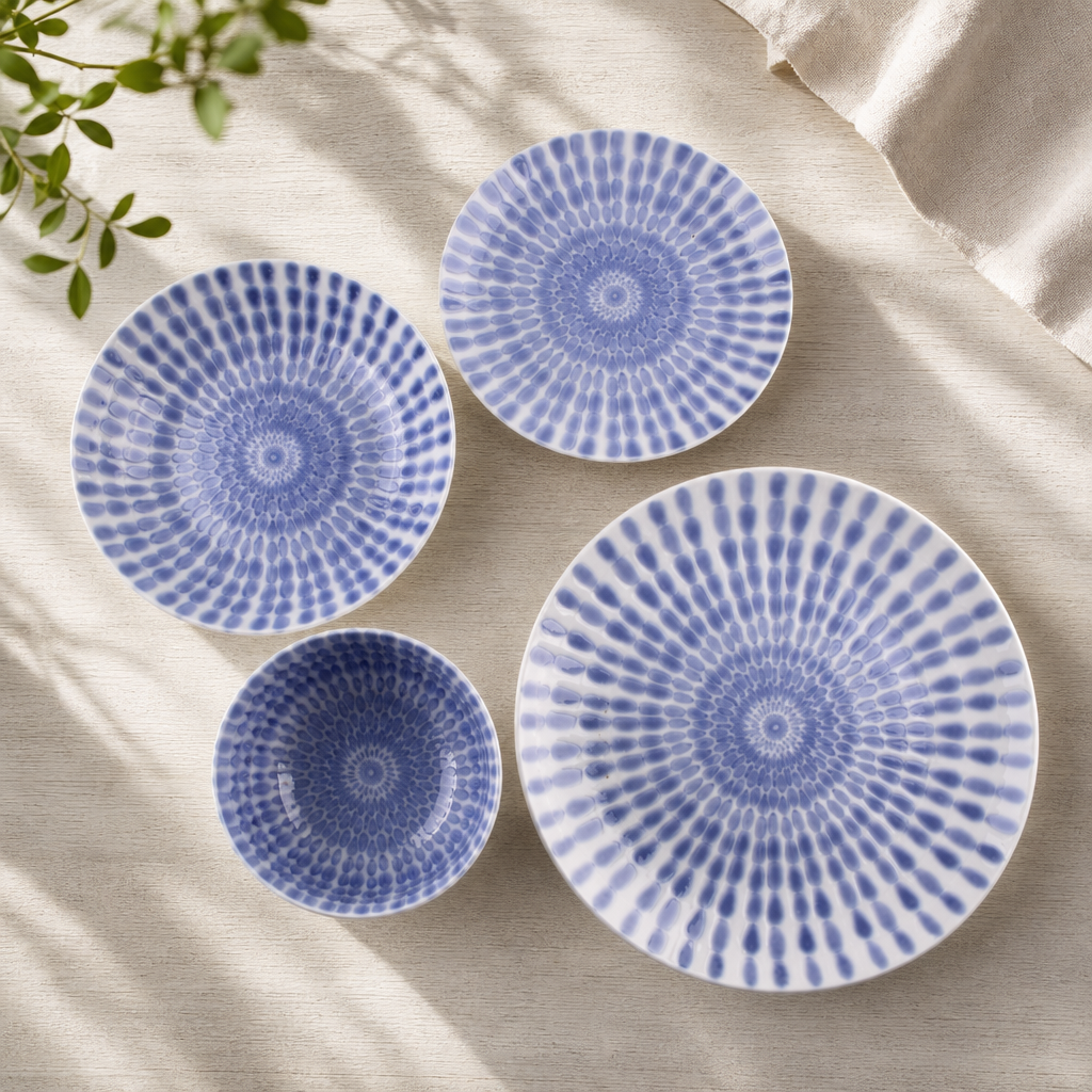 New Arrival Ceramic Dinnerware Set Hand-Stamped Botanical Print 5