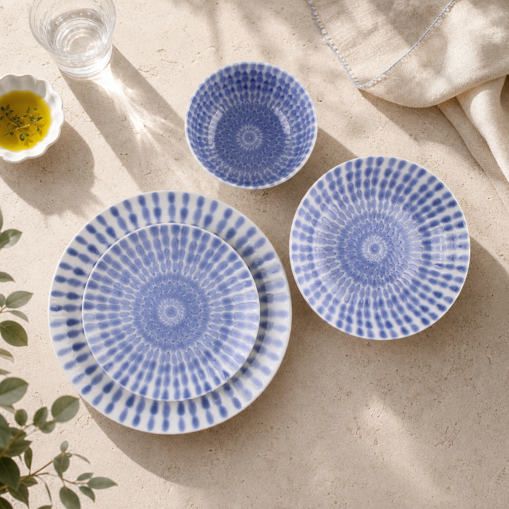 New Arrival Ceramic Dinnerware Set Hand-Stamped Botanical Print 6