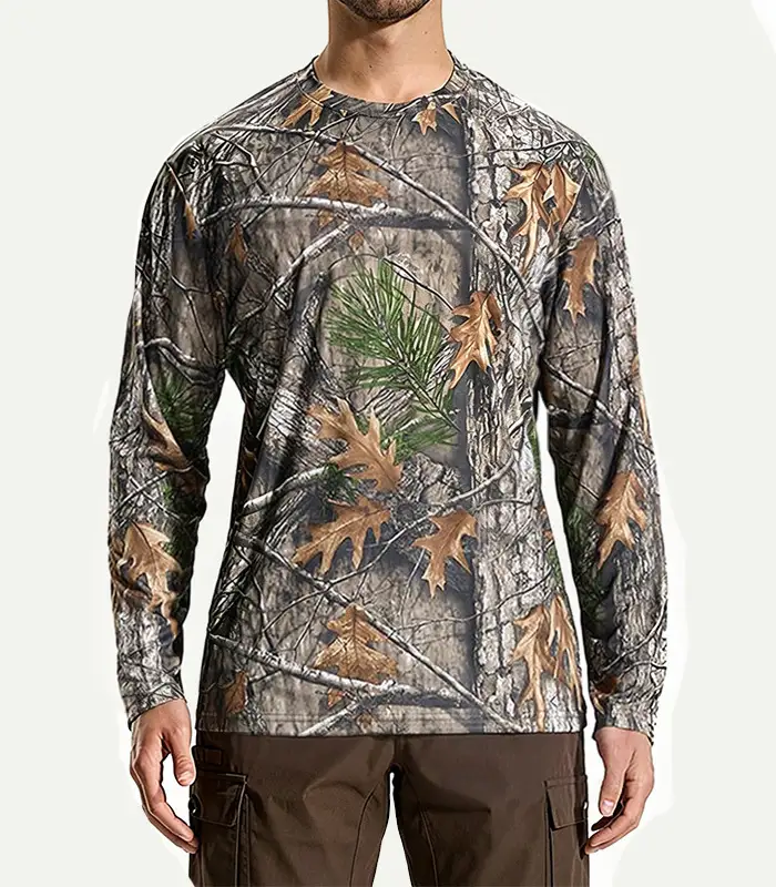 Camiseta de camuflaje para hombre Custom Forest Full Sublimation, ligera, de manga larga, fabricada en Kangnai. 1