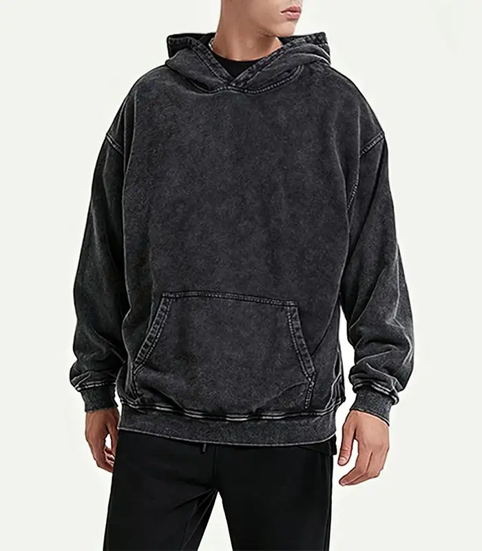 Sudadera con capucha extragrande personalizada con efecto desteñido ácido para hombre, estilo vintage informal, sudaderas básicas holgadas de moda, jersey retro, streetwear Factory Kangnai 1