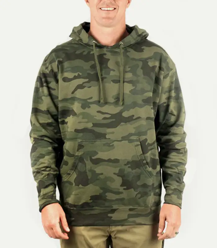 Sudadera con capucha para hombre con estampado de camuflaje integral, de peso medio, de algodón y poliéster, fabricada por Kangnai. 1
