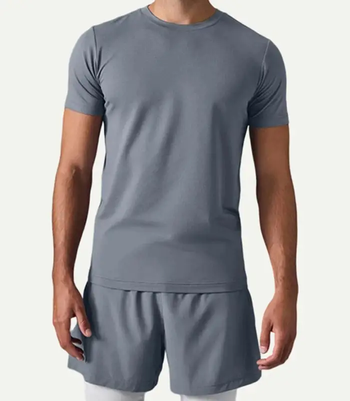 Camiseta de gimnasio de poliéster tejido liso, talla estadounidense personalizada, de secado rápido, corte ajustado, manga ajustada, cuello redondo, proveedor mayorista Kangnai 1