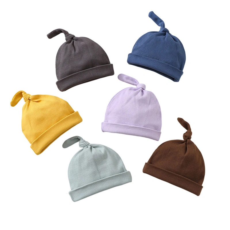85% Cotton Solid Color Baby Knotted Hat Unisex for Boys and Girls 1