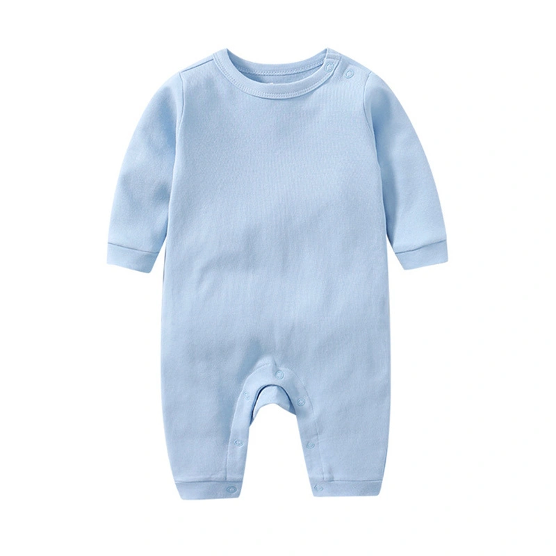 Baby Romper Long Sleeve Solid Color Round Neck Infant Bodysuit 1