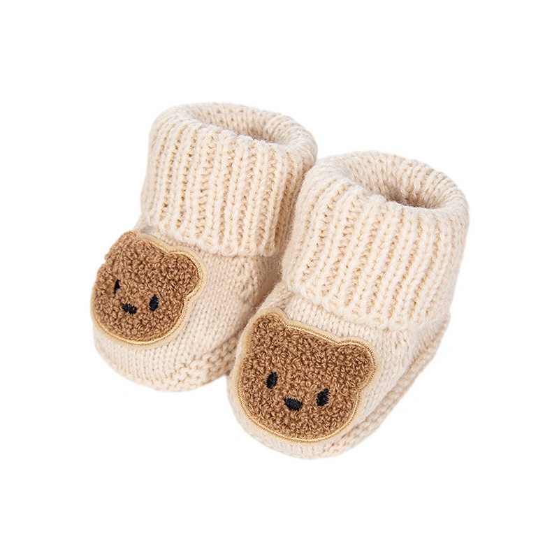 Baby Booties Acrylic Knitted Bear Applique Unisex 1