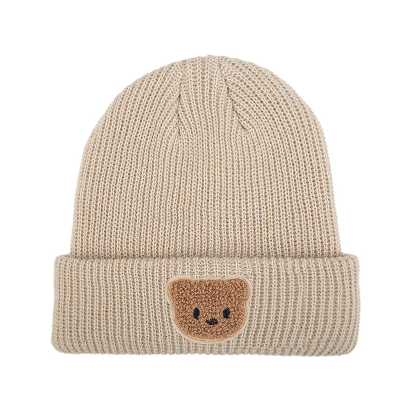100% Acrylic Solid Color Baby Bear Knit Hat Unisex for Boys and Girls 1