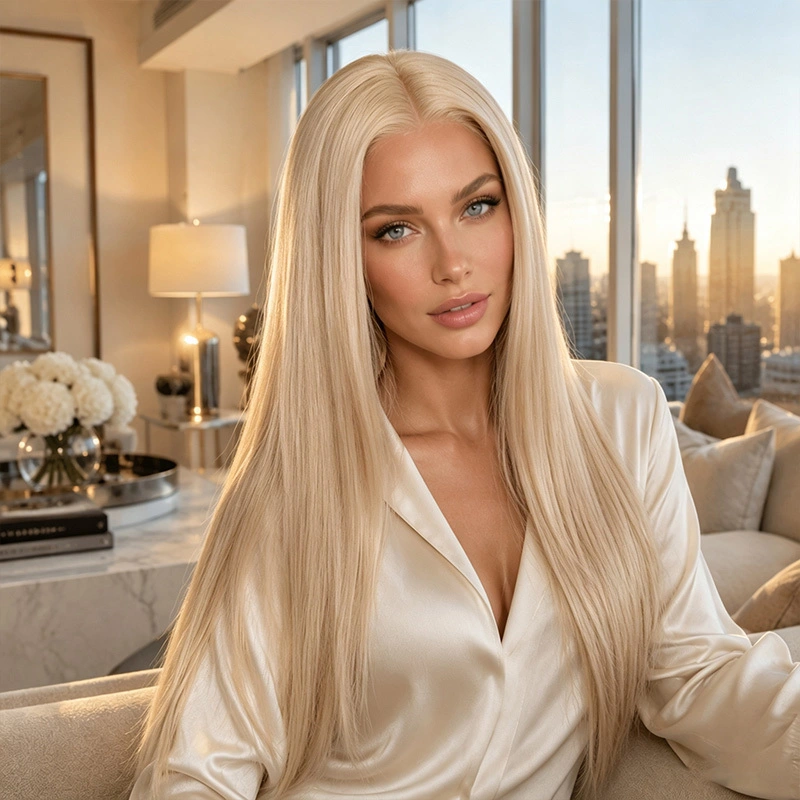 Human Hair Wig Straight 613/18 Color Human Hair 1