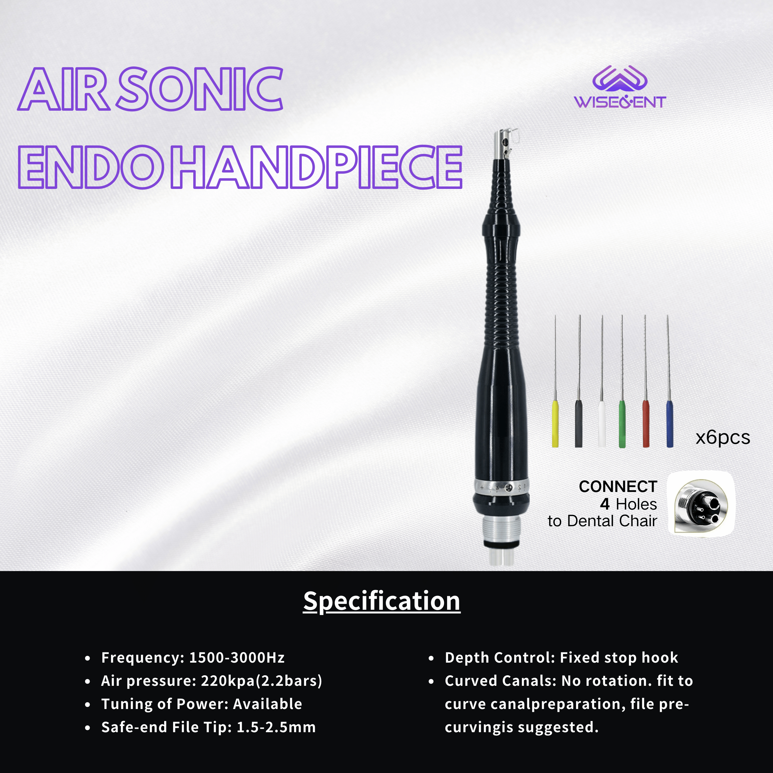 WISEDENT - Sonic Air Endo System Endodontic Handpiece Root Canal Clean Function with 6 pcs Files BR-204 8