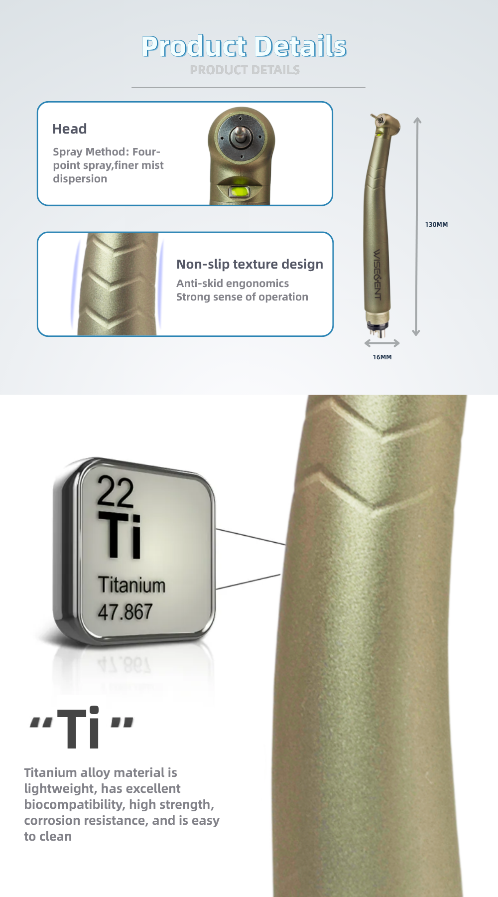 WISEDENT - China Best Quality Handpiece Indestructible E-generator LED High Speed Titanium Handpiece 2/4 holes BR-164T 7