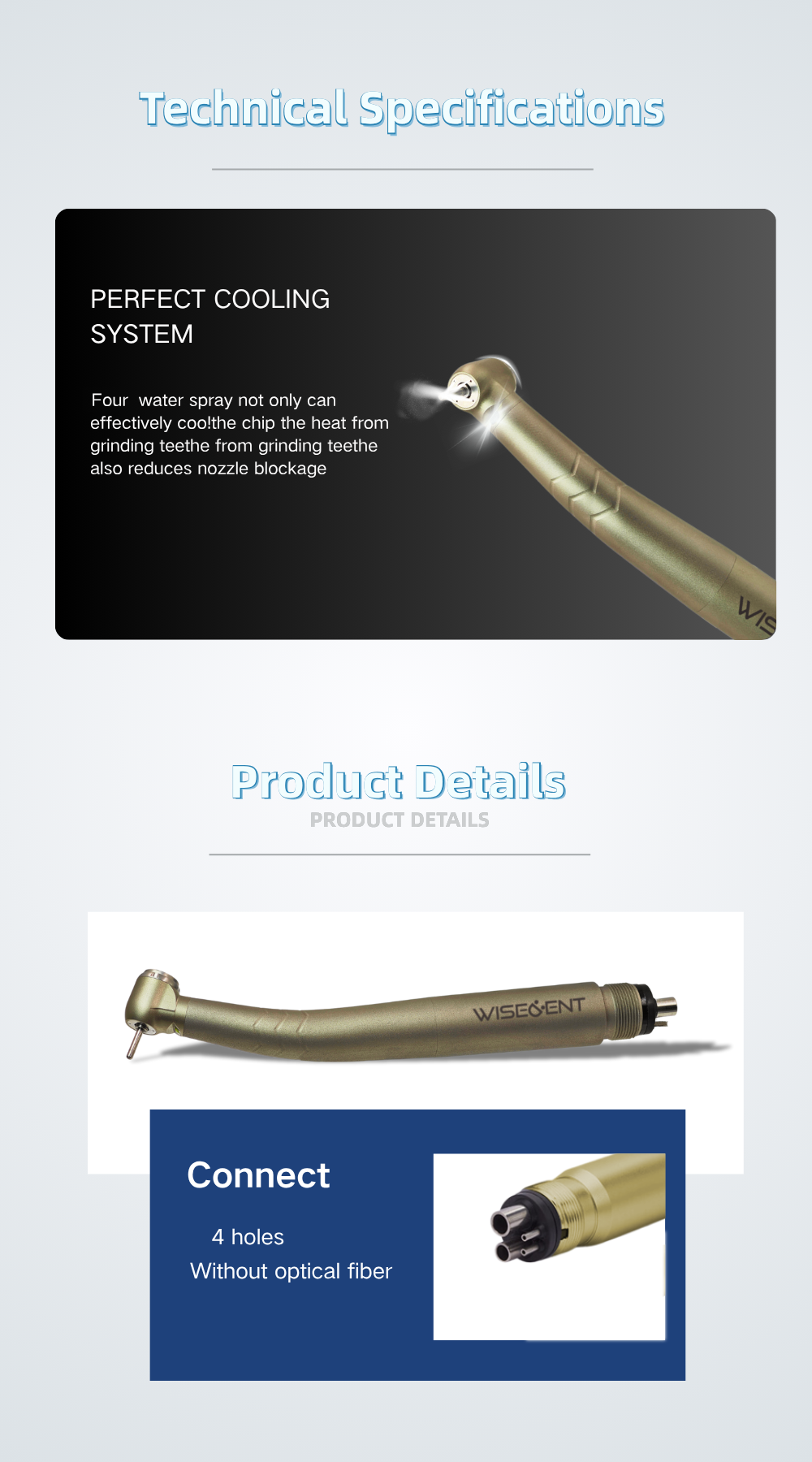 WISEDENT - China Best Quality Handpiece Indestructible E-generator LED High Speed Titanium Handpiece 2/4 holes BR-164T 9