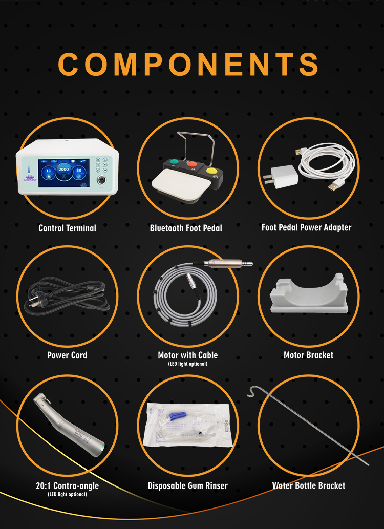 WISEDENT - Dental Implant Motor Full Set 20:1 Fiber Optic Contra Angle Wireless Foot Switch Surgical Equipment BR-100 33
