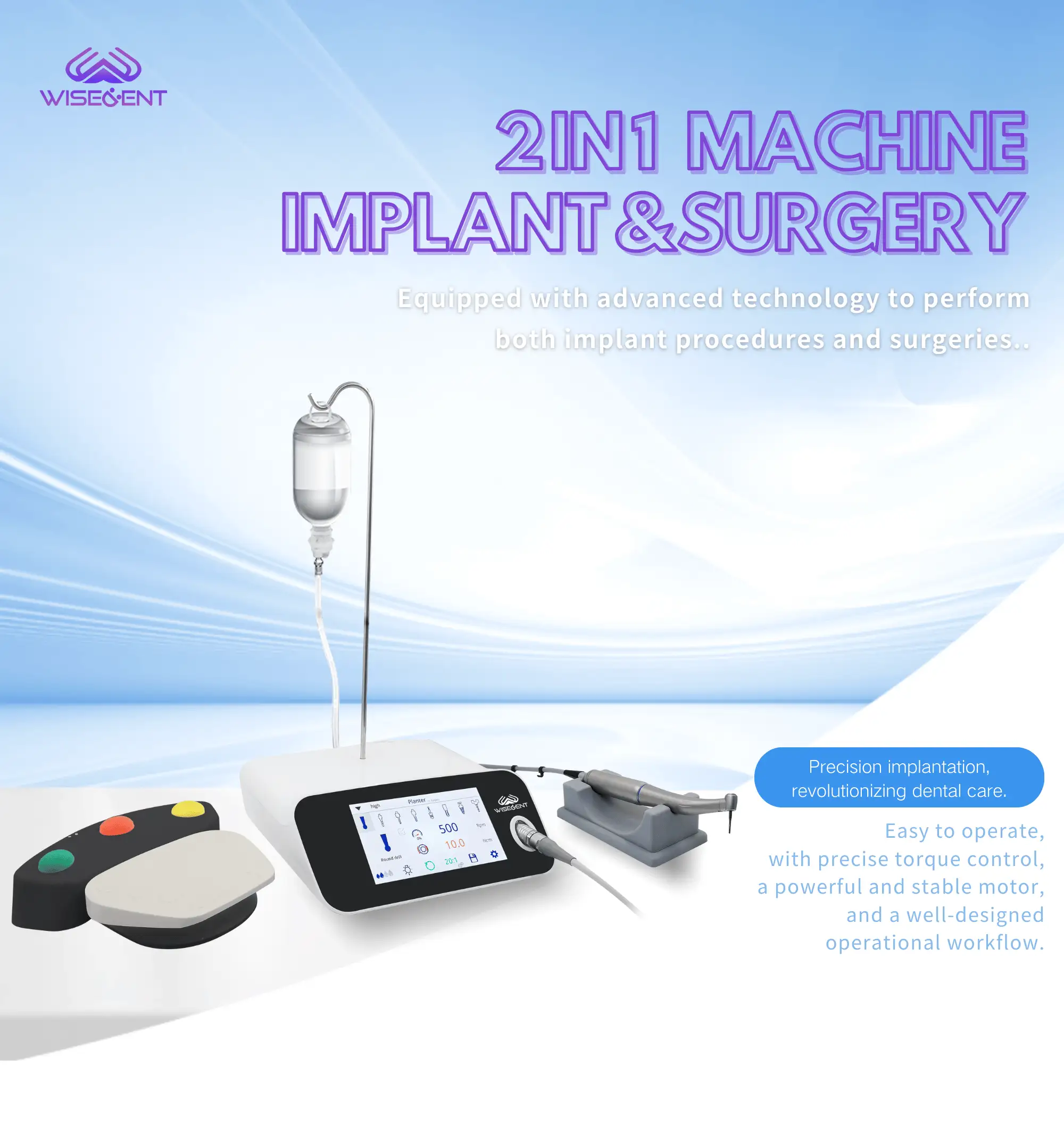 WISEDENT - Dental Dispensers Physio Implant Motor with Surgery Touch Screen Fiber Optic Contra Angle Implant Wise Plus 1