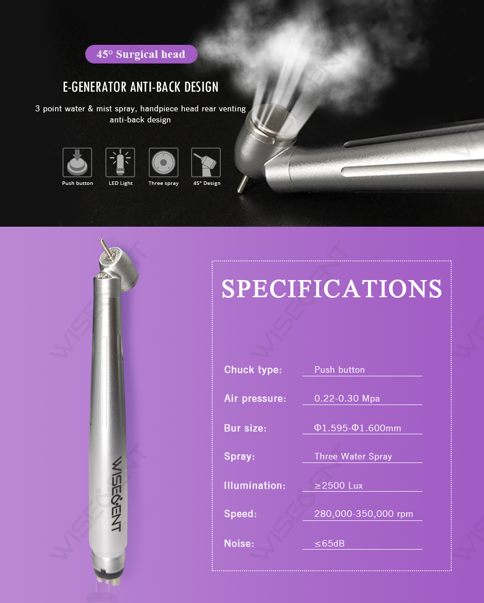 High Speed Dental Handpiece with 45 Degree Design - WISEDENT 7