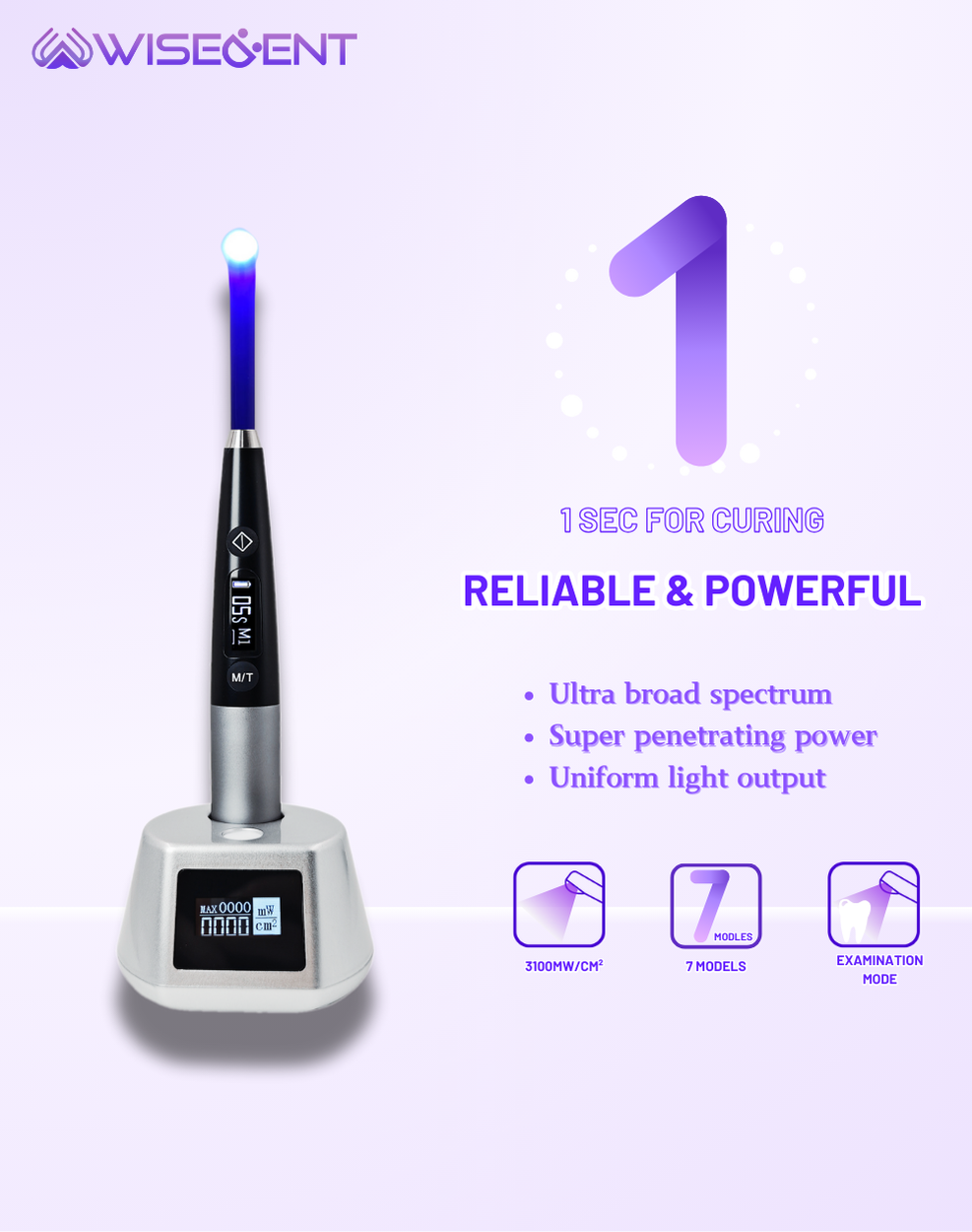 WISEDENT - High End Dental Powerful Light Cure Foshan Factory 1 Second Curing Light 7 Modes BR-618 6