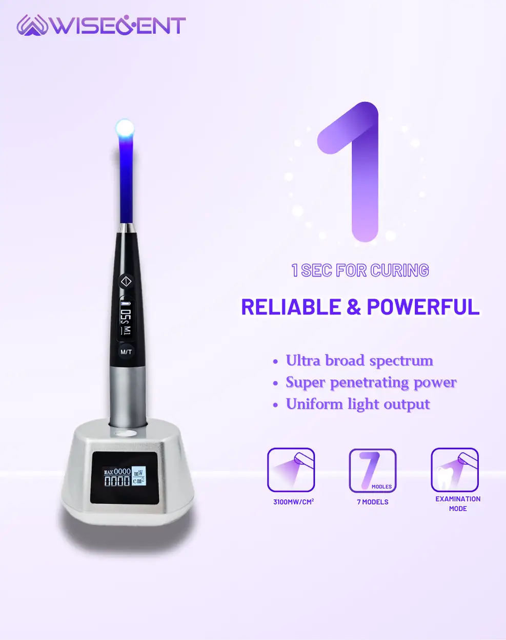 WISEDENT - High End Dental Powerful Light Cure Foshan Factory 1 Second Curing Light 7 Modes BR-618 1