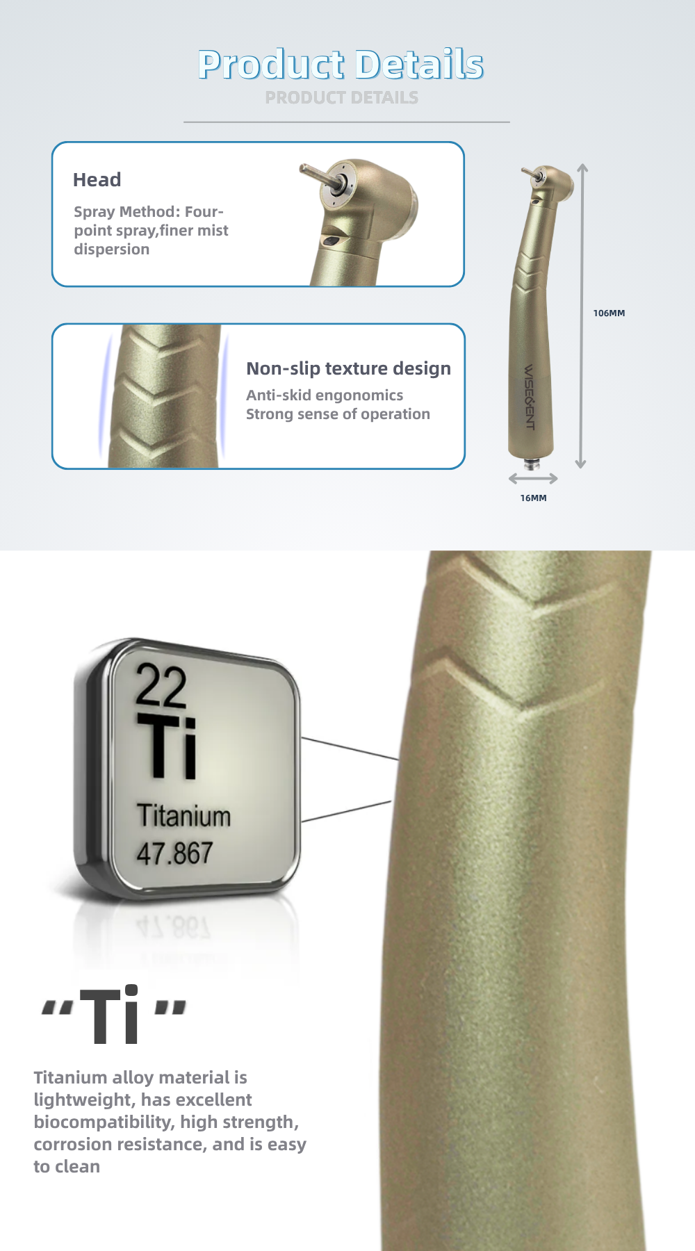 WISEDENT - China Best Quality Titanium Handpiece Fiber Optic High Speed Handpiece with Quick Coupling BR-162BT 10