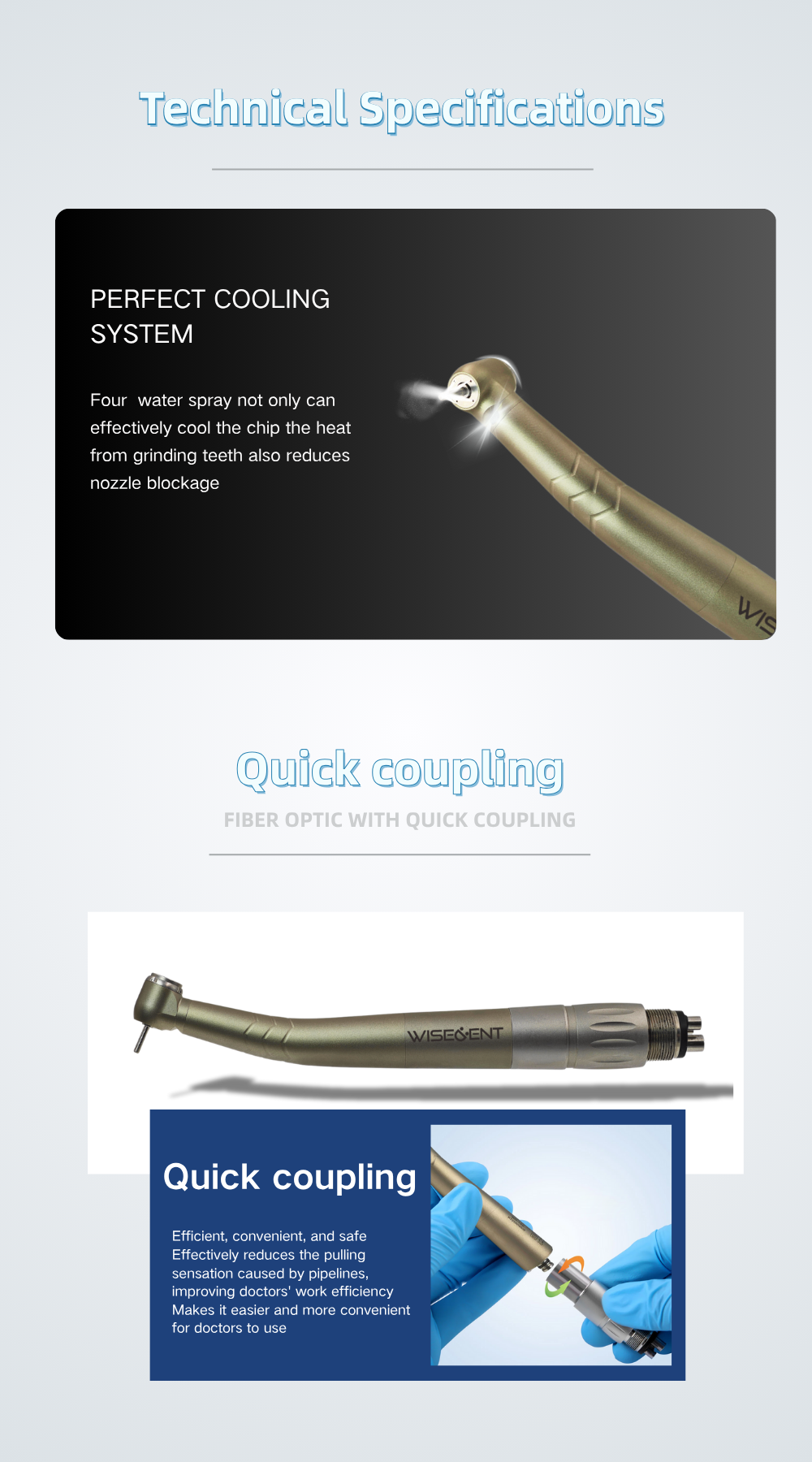 WISEDENT - China Best Quality Titanium Handpiece Fiber Optic High Speed Handpiece with Quick Coupling BR-162BT 12