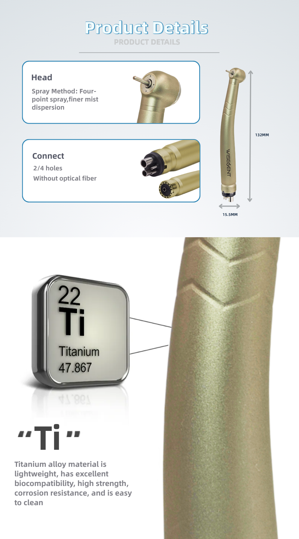 WISEDENT - Manufacturer in Foshan Titanium Material High Speed Handpiece 4 Water Spray Satndard/Torque Head BR-114T 8