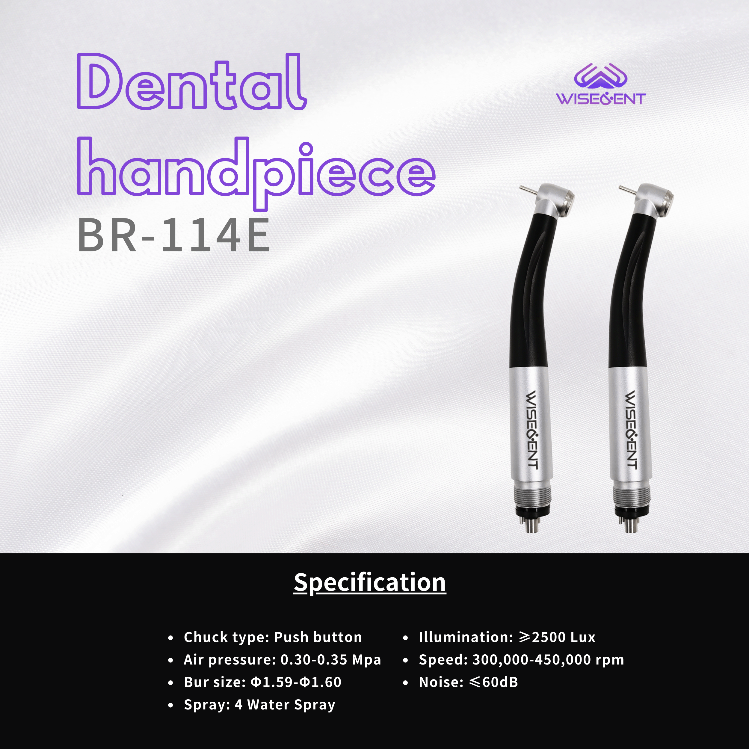 WISEDENT - China Foshan Manufacturer Push Button High Speed Handpiece with 4 Water Spray Customized High Quality BR-114E 6