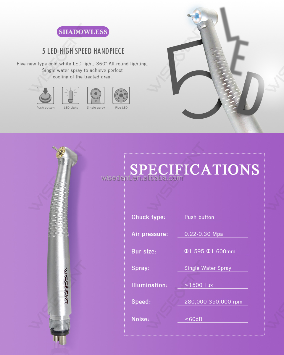 WISEDENT - New 5 LED Dental Handpiece Shadowless Portable Five Water Spray Handpiece BR-164AS-5 7