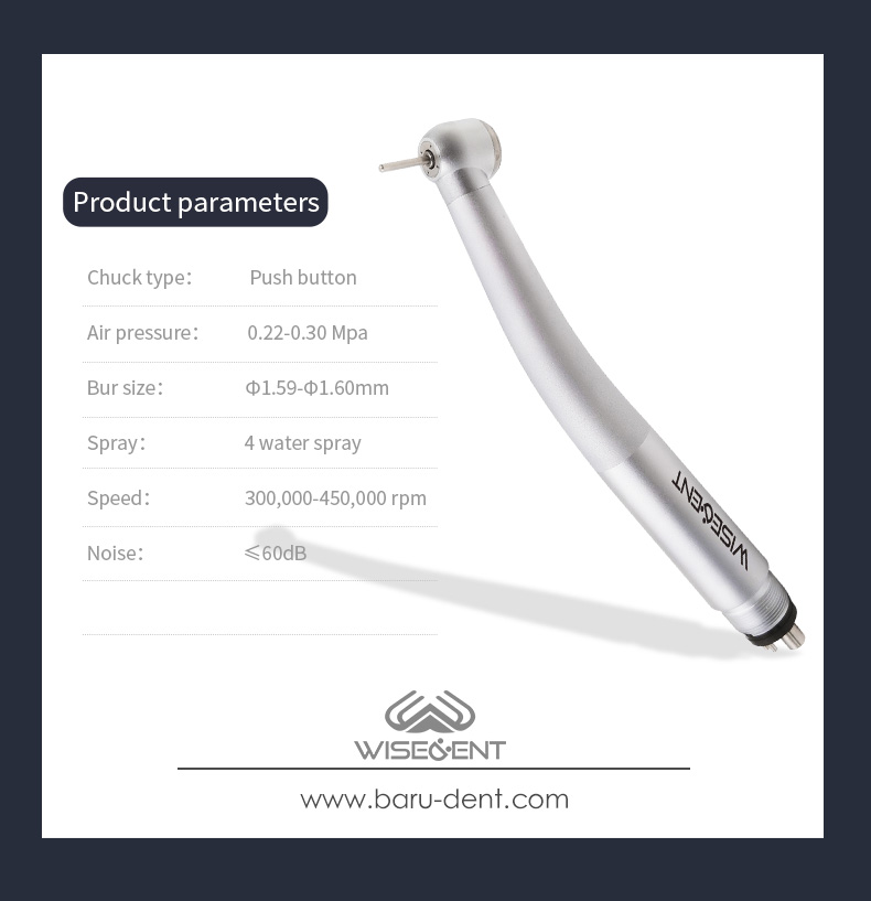 WISEDENT - Dental Handpiece High Speed Handpiece 4 Water Spray Direct Stop Air Turbine Handpiece BR-114K-S 6