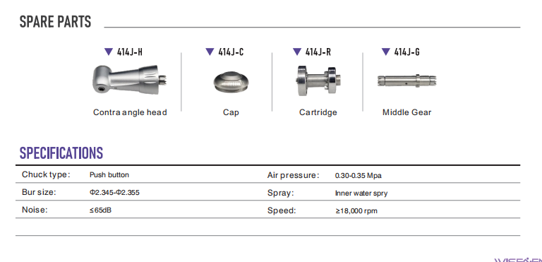 WISEDENT - Dental 1:1 Contra Angle Handpiece/Fiber Optic handpiece low speed handpiece BR-414TM-11 4
