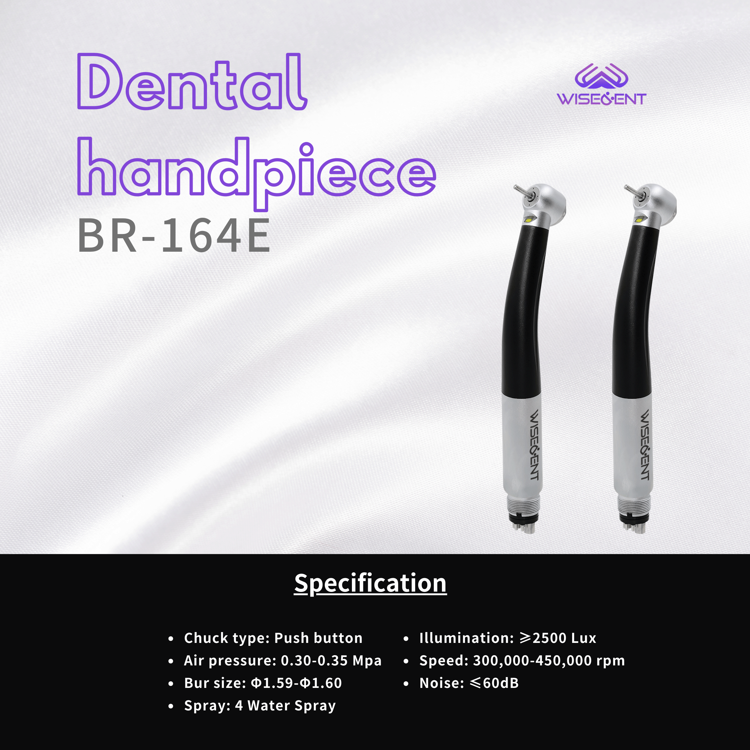 WISEDENT - Best selling Dental High Speed Handpiece High Speed LED Elegant Dental Air Turbine Handpiece BR-164E 8