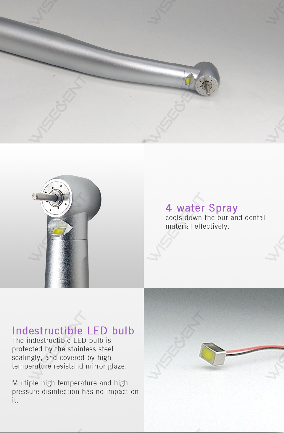 WISEDENT - BR-164K  Indestructible LED High Speed Handpiece With 4 Spray  Kavo Type Dental Handpiece 6