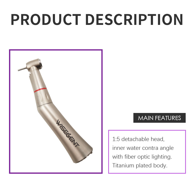 WISEDENT - Rotary Dental Handpiece Manufacturers 1:5 Fiber Optic Internal Water Low Speed Contra Angle BR-422KM-15 6