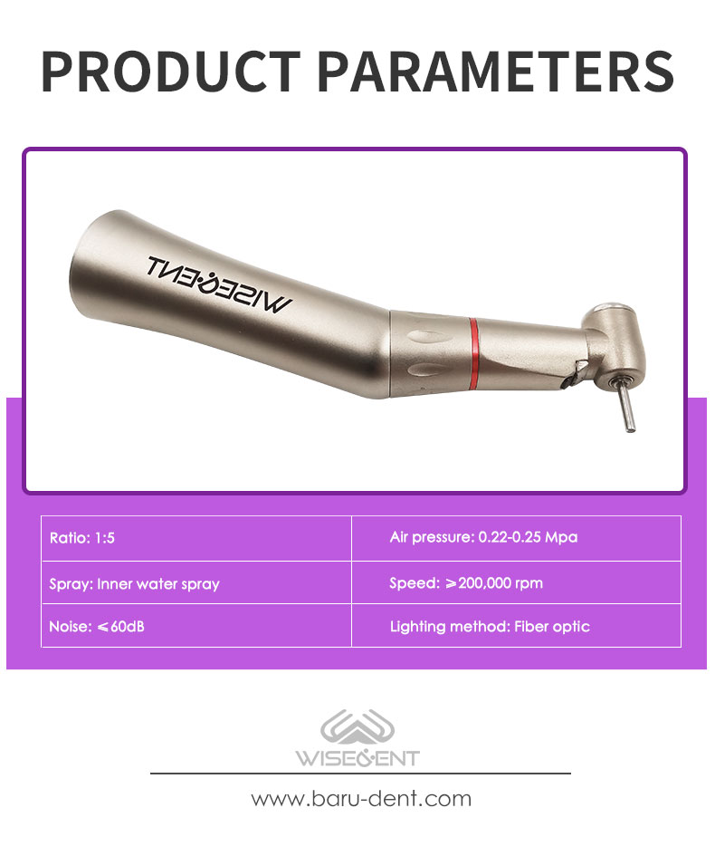 WISEDENT - Rotary Dental Handpiece Manufacturers 1:5 Fiber Optic Internal Water Low Speed Contra Angle BR-422KM-15 9