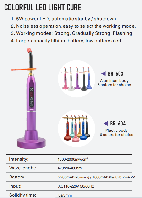 WISEDENT - Plastic Dental Rainbow Led Curing Light Dental Lamp/Dental LED Curing Light Light Cure 5