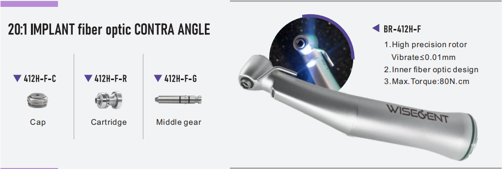 WISEDENT -20:1 LED Fiber Optic Dental Implant Contra Angle Dental low Speed Handpiece Implant handpiece BR-412H-F 6