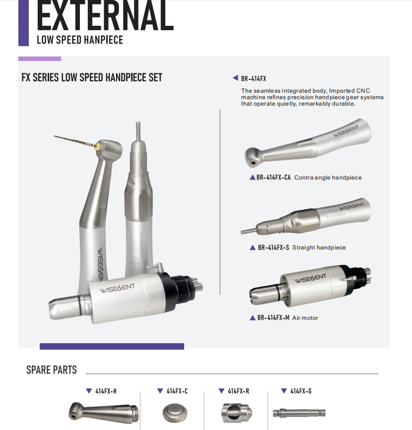 WISEDENT - Foshan top sell FX Low Speed Handpiece Kit push button type contra angle/dental low speed air motor low speed handpiece 7