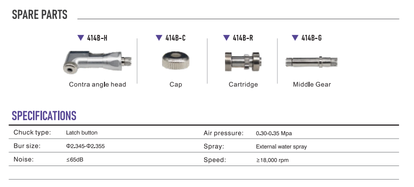 WISEDENT -Classical Low Speed Dental Handpiece Contra Angle Set BR-414A 9