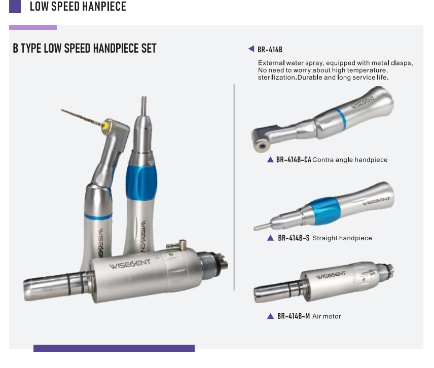 WISEDENT - Straight Low Speed Handpiece Set Low Speed External Water Key Type Contra angle BR-414B 8