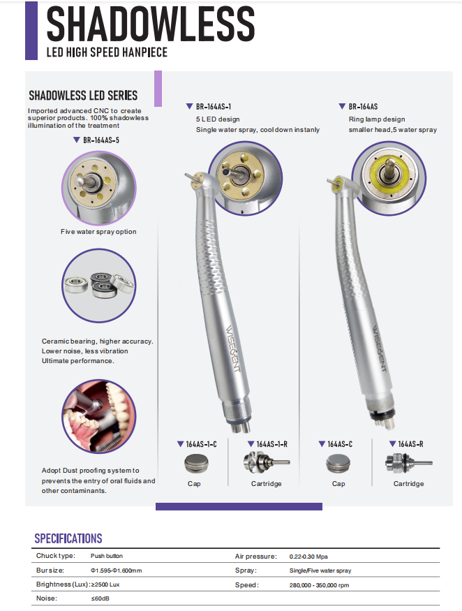 High Speed Dental Handpiece - Ceramic Bearing, Push Button Chuck 5