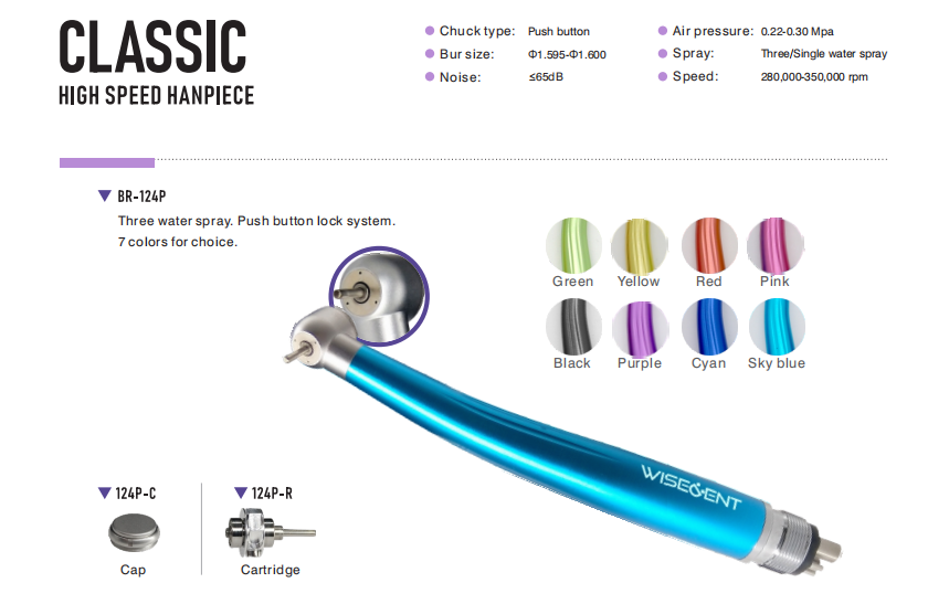 WISEDENT - Colorful High Speed Handpiece Push Buttom 2/4 holes Air Turbine BR-124P 9