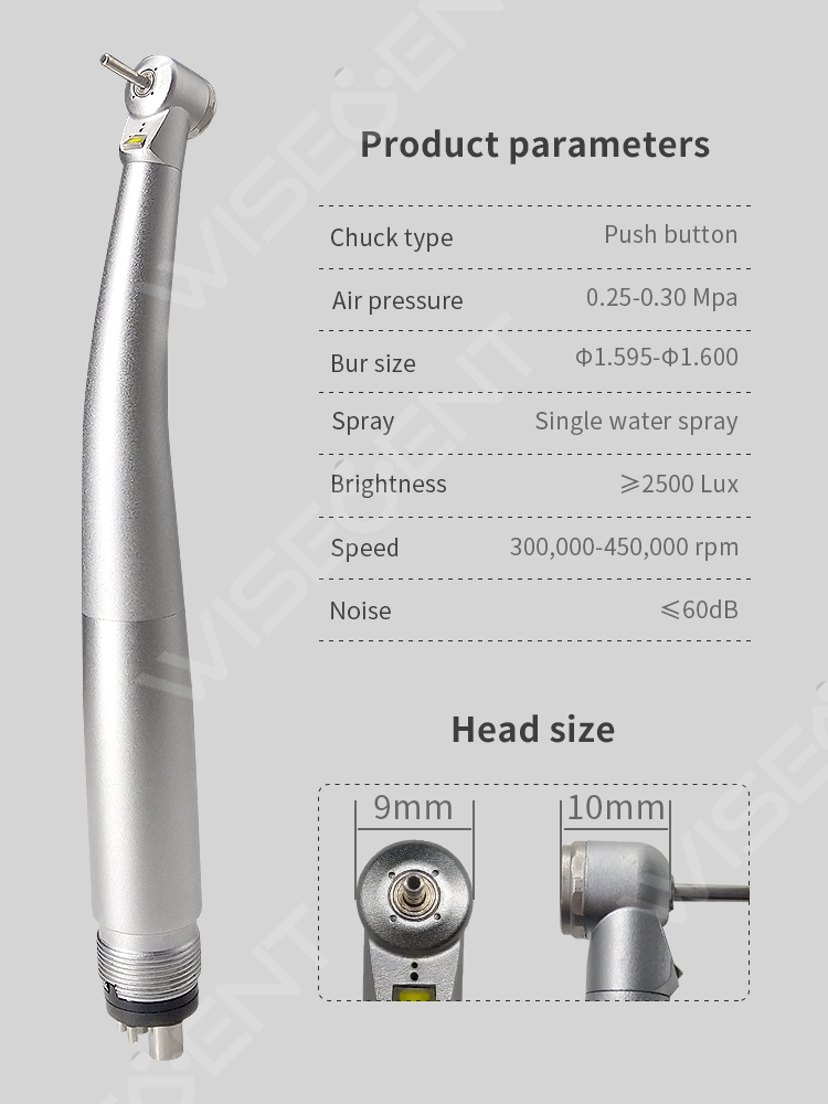 WISEDENT - Dental high speed handpiece push button type dental mini head air turbine with light BR-112X 8