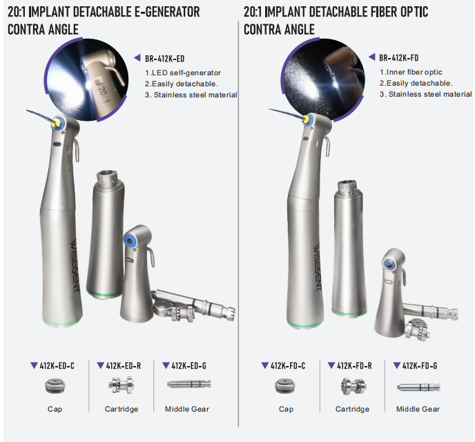 Quality WISEDENT - E-Generator 20:1 Dental Implant Handpiece/ N S K Type Implant Contra Angle handpiece BR-412K-ED 14